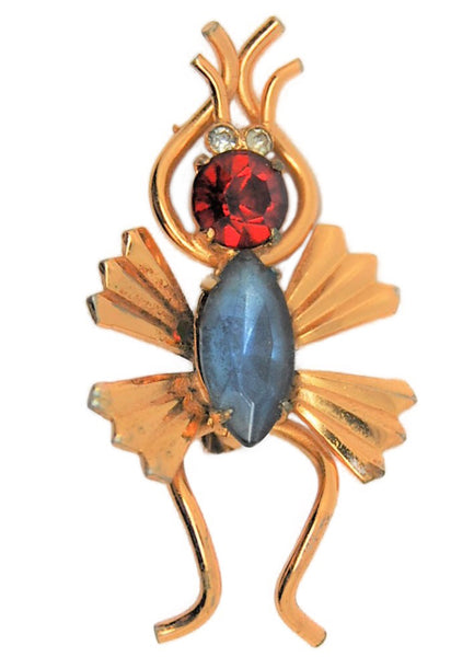 Coro Blue Belly Wire Work Insect Vintage Costume Figural Pin Brooch