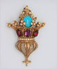 Erwin Pearl Royal Crown Scepter Turquoise & Ruby Vintage Figural Brooch - Rare