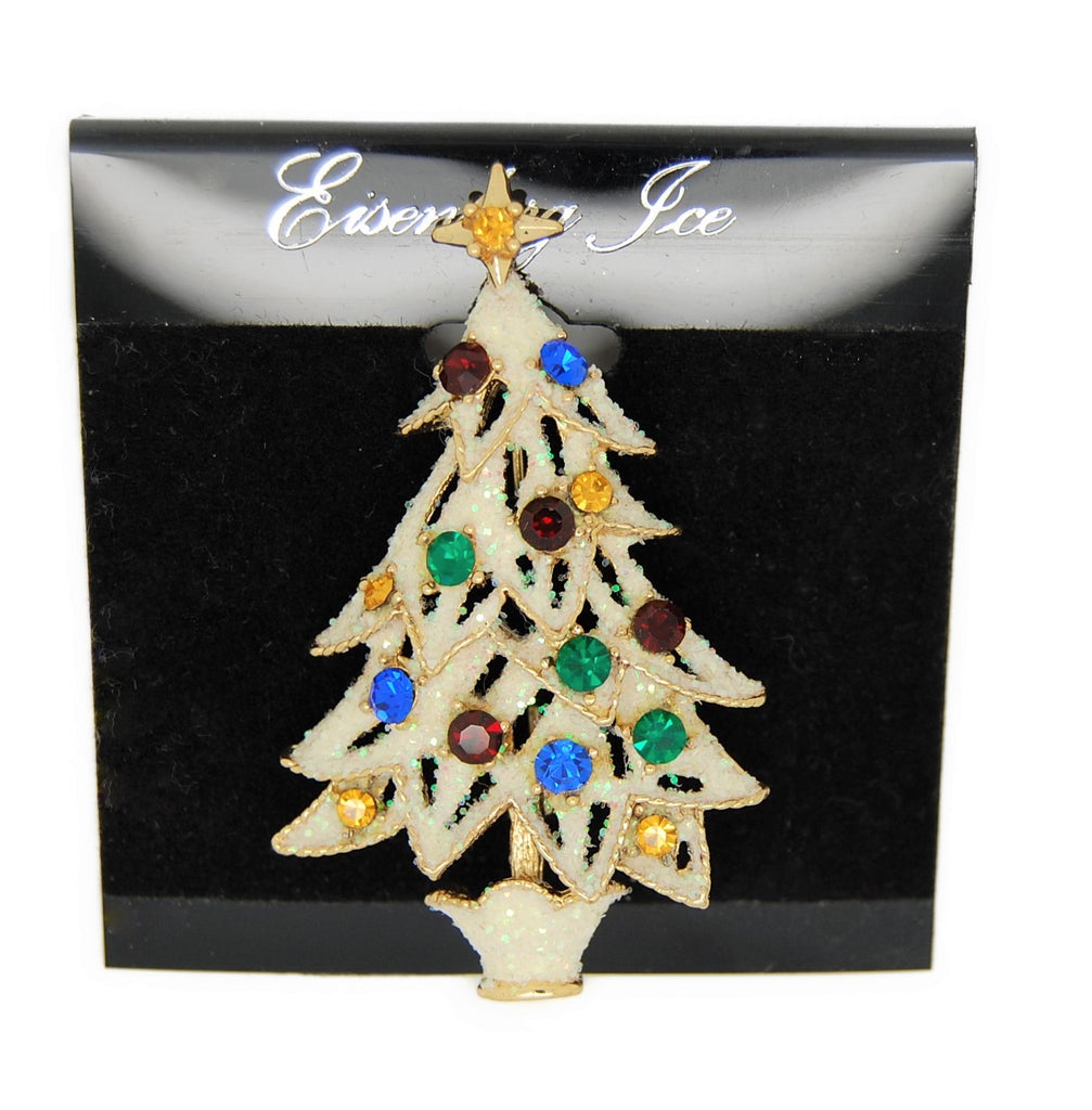 Eisenberg Ice Flocked Multi-Color Tree Vintage Figural Pin Brooch