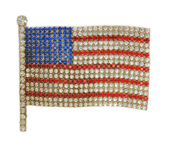 American Flag Massive Red White & Blue Patriotic Costume Figural Pin Brooch