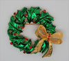Mylu Christmas Holiday Holly Wreath Bow Figural Brooch - 1950s