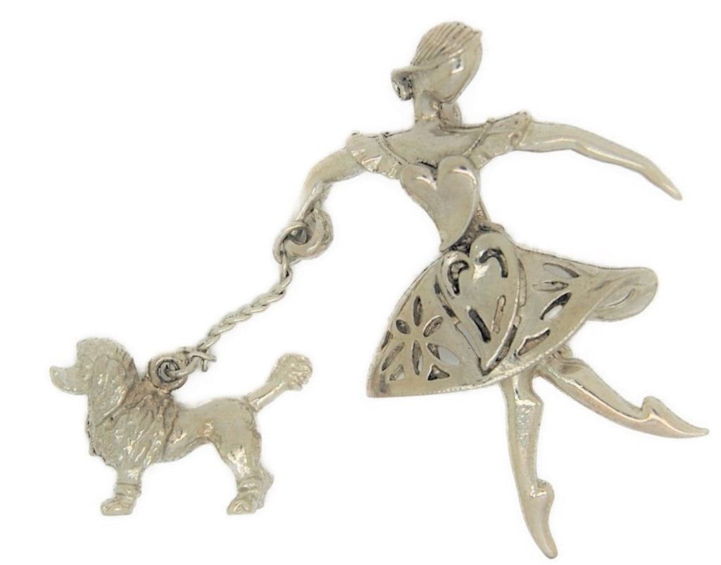 Lampl Heart Ballerina Walking Dog Vintage Figural Brooch Set