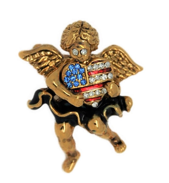 Radko Christmas Patriotic Heart Angel Guardian Vintage Figural Pin Brooch NIB
