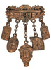 Aztec Ethnic Inspired Bronze Turquoise Vintage Figural Dangle Brooch