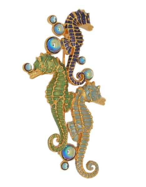 Bob Mackie Triple Seahorse Bubbles Vintage Costume Figural Pin Brooch
