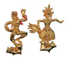 Temple Dancers Enamel Gold Tone Vintage Figural Brooch Set