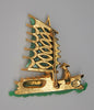 Carnegie Oriental Junk Boat Jade Green Vintage Figural Pin Brooch 1950s