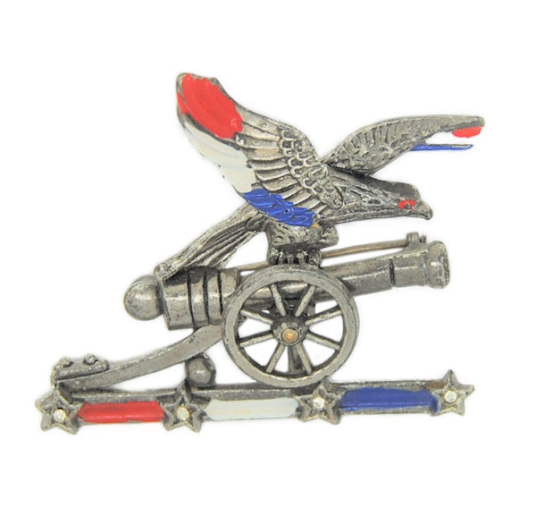 American Patriotic Canon Eagle WW2 Vintage Costume Figural Pin Brooch