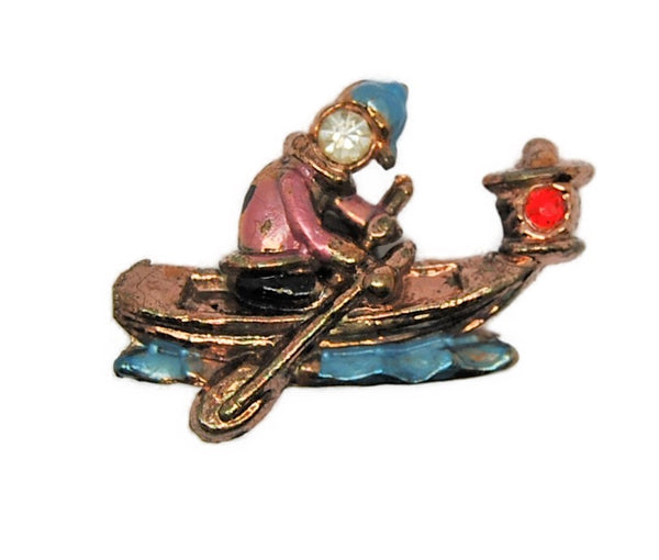 Coro Katz Small Series Rowboat Lantern Vintage Figural Pin Brooch