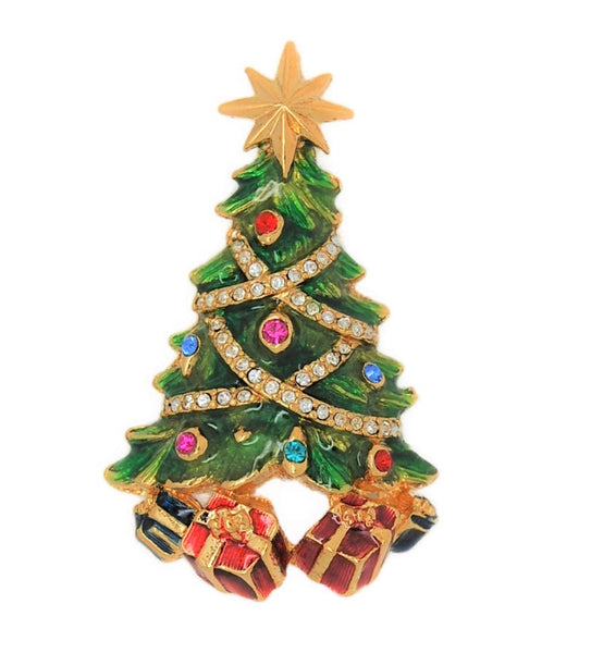 Radko Holiday Christmas Presents Tree Vintage Figural Pendant Brooch - MIB