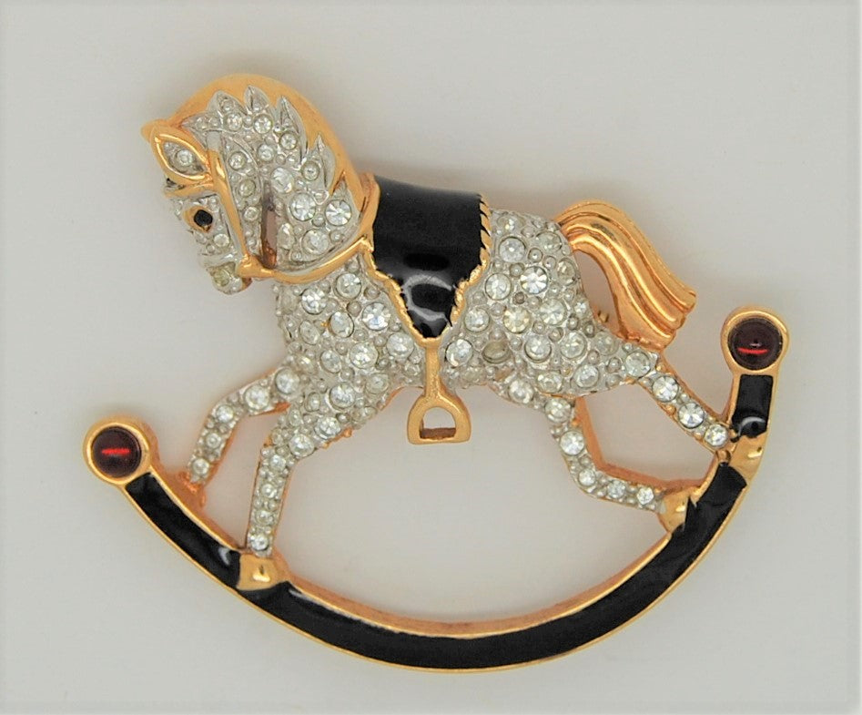 Swarovski Rocking Horse Vintage Costume Figural Pin Brooch