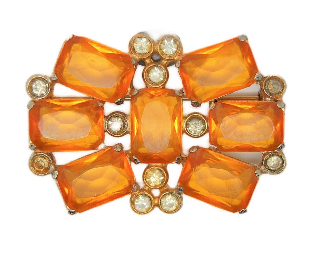 Art Deco Amber Glass Stones Vintage Figural Costume Pin Brooch