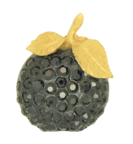 Austria Forbidden Fruit Apple Pure Black Lucite Vintage Figural Brooch