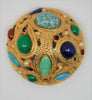 La Roca Turquoise Blue Green Red Round Rhinestone Vintage Pin Brooch