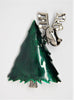 LIA Lianna Peeking Reindeer Green Enamel Christmas Tree Vintage Figural Brooch