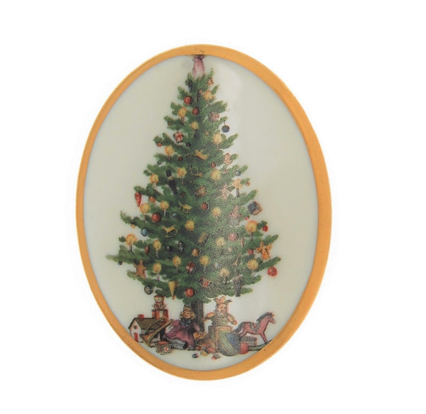 Spode Porcelain Gold Plate Edge Christmas Tree Vintage Pin Brooch