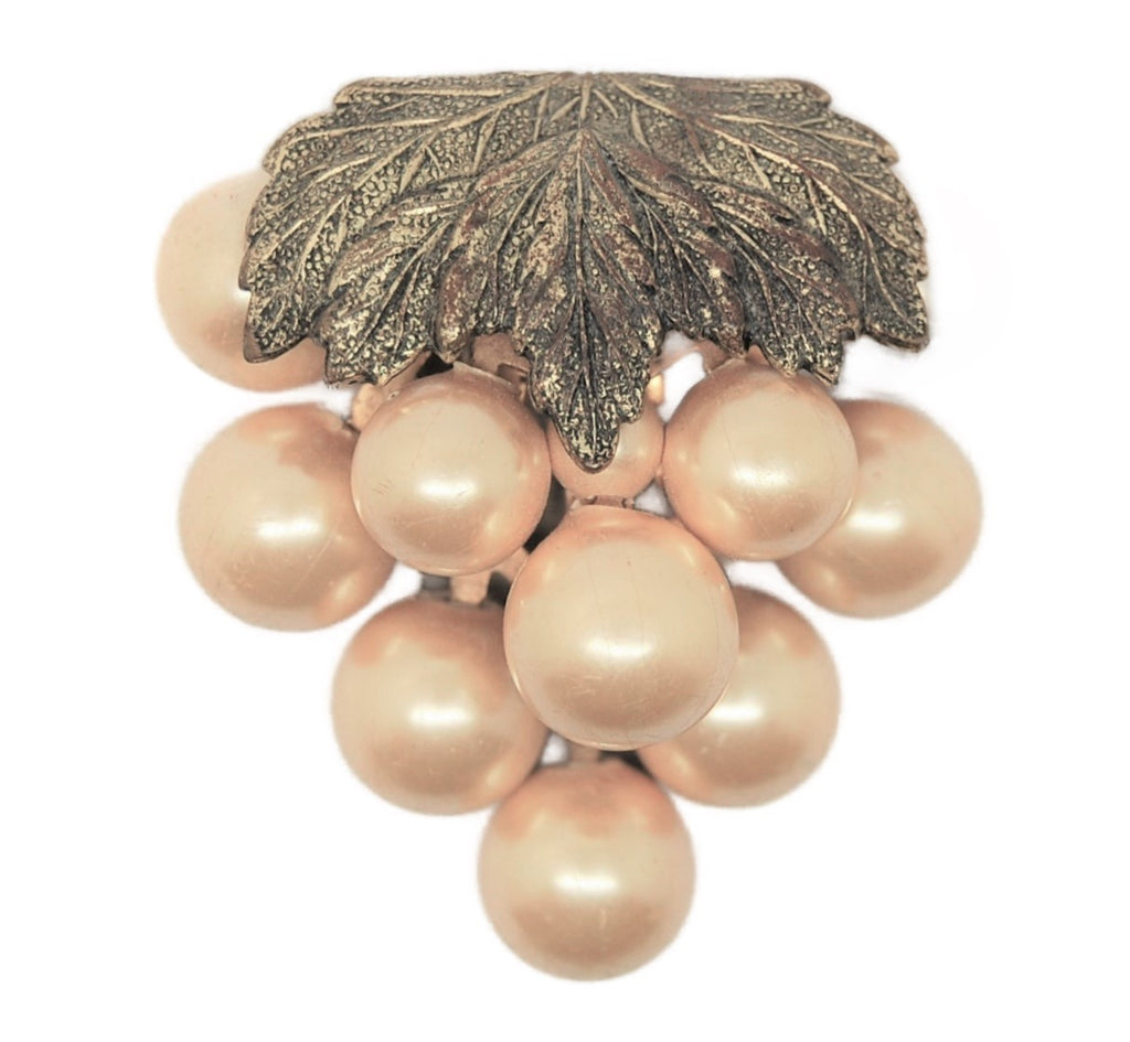 Glass Works Pearl Grapes Dress Clip Antique Vintage Figural Pin Brooch