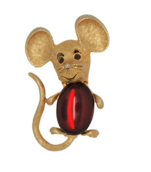 Park Lane Ruby Belly Happy Mouse Vintage Figural Pin Brooch