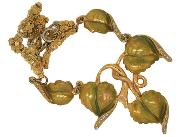 DeRosa Triple Leaf Vintage Floral Necklace Flower Chain Vintage Figural