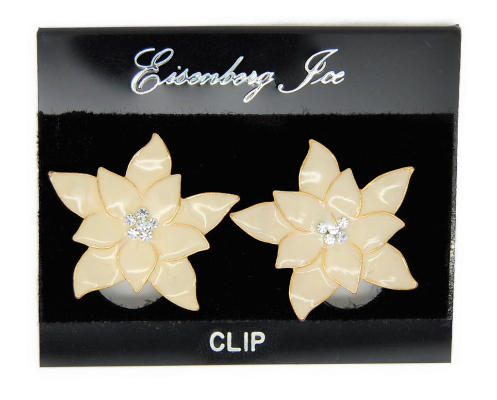Eisenberg Ice Cream White Enamel Poinsettia Vintage Figural Earrings