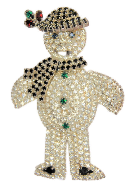 KJL Snowman Icy Rhinestones Vintage Figural Brooch