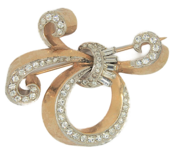 Boucher Swirling Ribbon Sparkling Clear Rhinestones Vintage Figural Pin Brooch