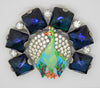 Coro Peacock Sapphire Tail Feathers Vintage Figural Pin Brooch