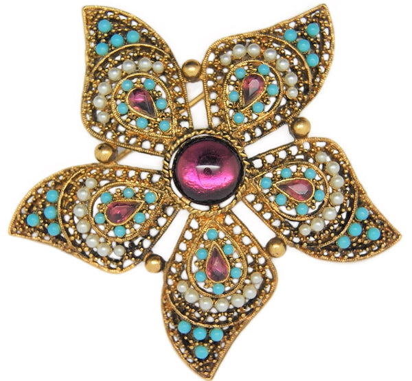 ART Starburst Pearl Turquoise Vintage Costume Figural Pin Brooch