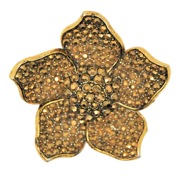 Hollycraft Golden Pave Floral Blossom Vintage Costume Figural Pin Brooch