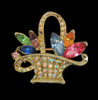 Floral Petals Basket AB Rhinestones Vintage Figural Pin Brooch