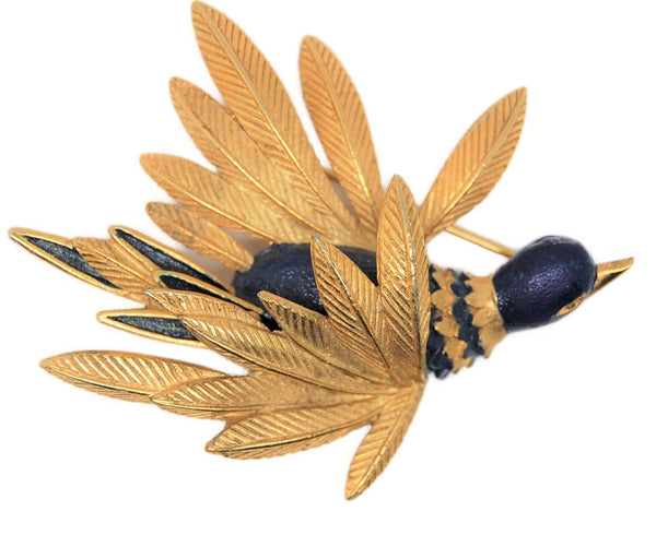 St Labre Blue Enamel Partridge Crazy Duck Bird Vintage Costume Figural Pin Brooch