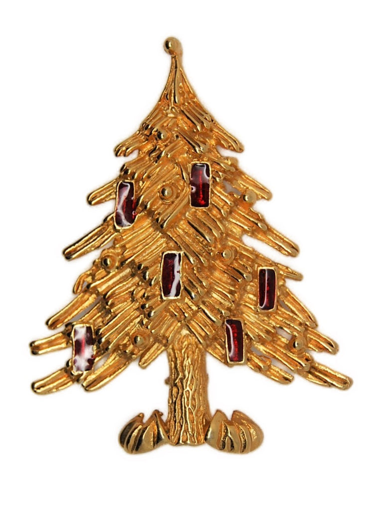 LIA Enamel Candles Gold Tone Christmas Tree Vintage Figural Brooch