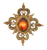 Florenza Scrolled  Shield Amber Pearl Vintage Figural Pin Brooch