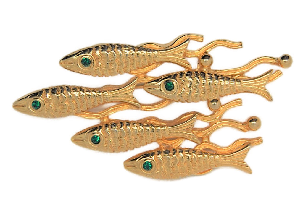 Castlecliff School of Fish Gold Plate Vintage Costume Figural Pin Brooch