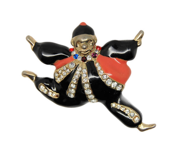 Polcini Clown Enamel & Rhinestones Vintage Figural Pin Brooch