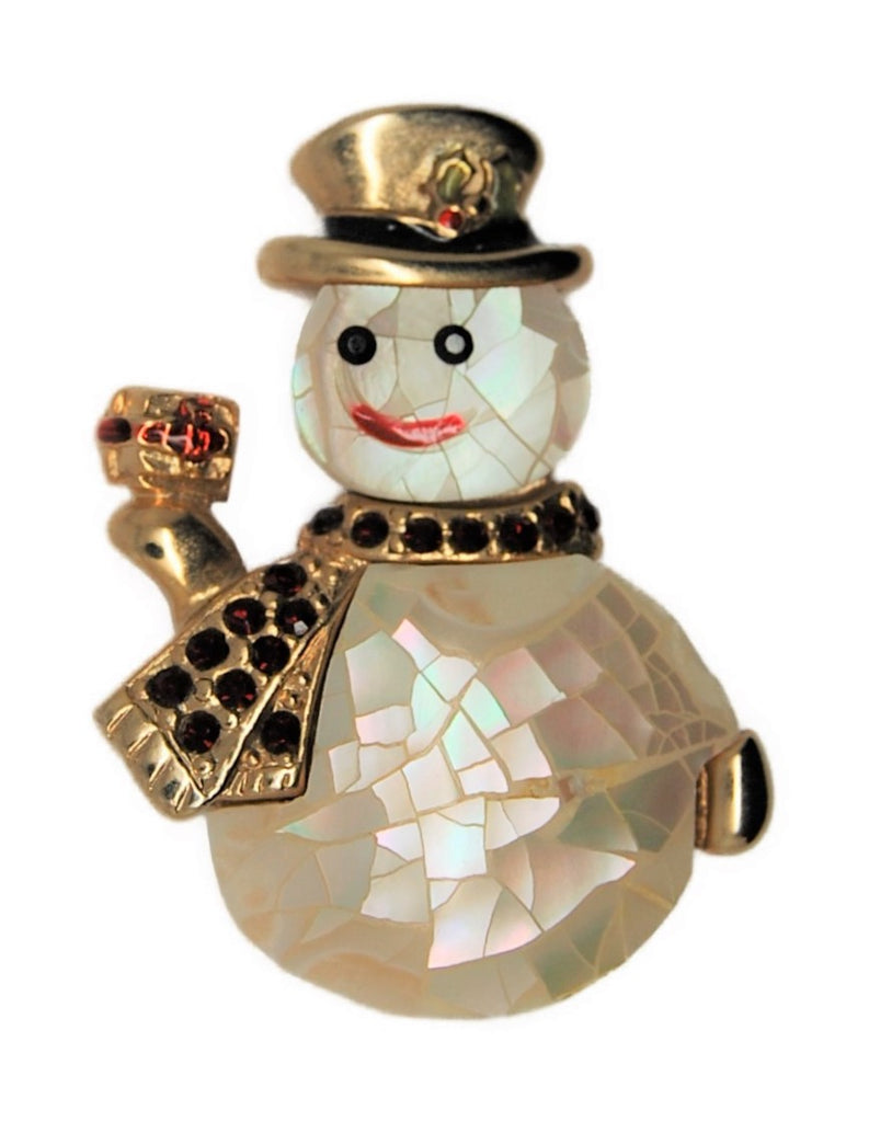 Liz Claibourne MOP Snowman Vintage Figural Pin Brooch