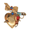Longcraft Copper & Brass Telephone Lady Dangling Bow Heart Valentine Figural Brooch