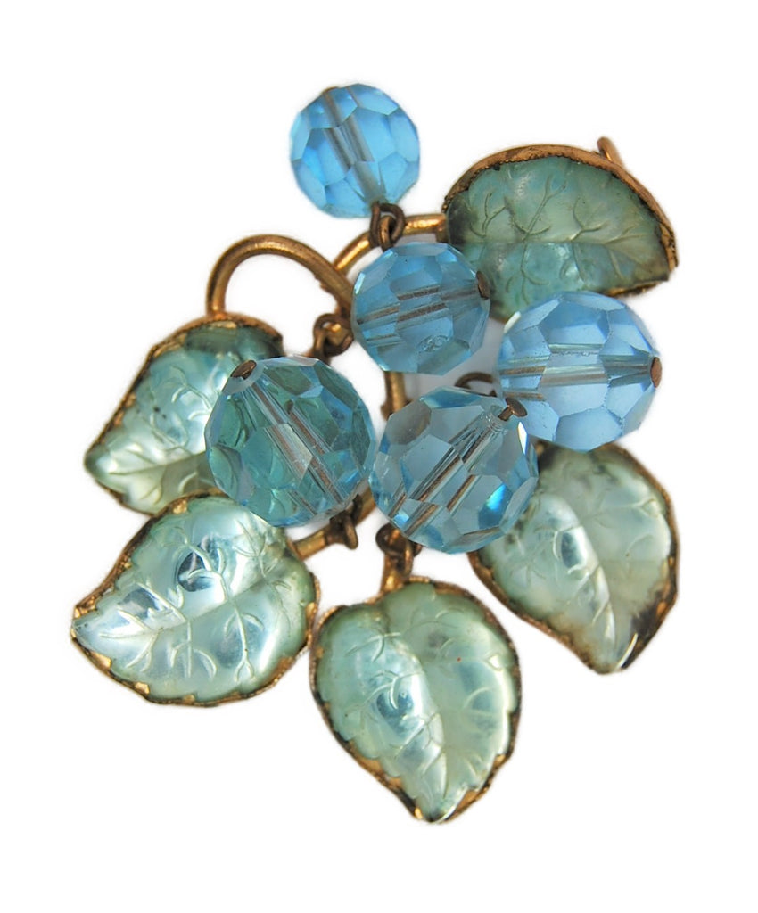 Louis Rousselet Art Glass Leaves & Beads Floral Vintage Figural Brooch