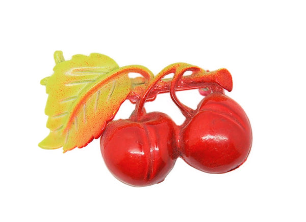 Leafy Cherries Vintage Figural Costume Brooch