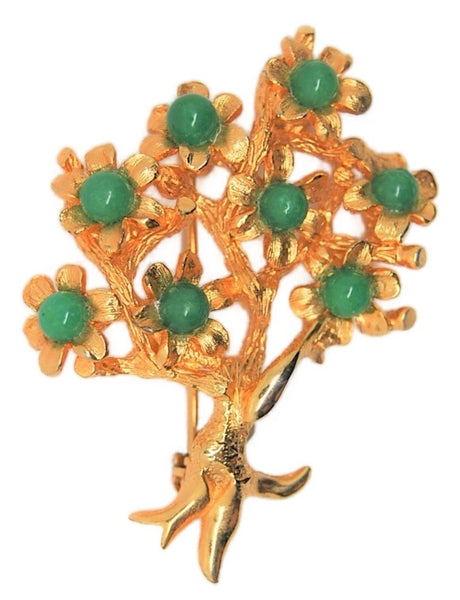 Bonsai Tree of Life Faux Jade Vintage Figural Pin Brooch