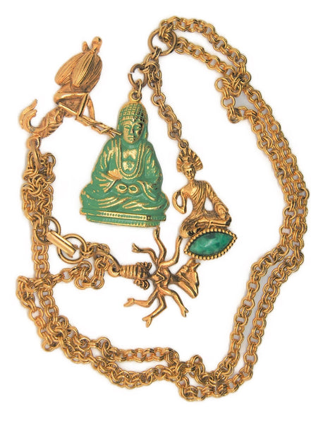 ART Buddha Temple Dancer Snake Charmer Vintage Figural Charm Necklace
