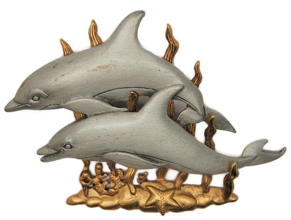 JJ Jonette Leaping Dolphins Vintage Figural Pin Brooch