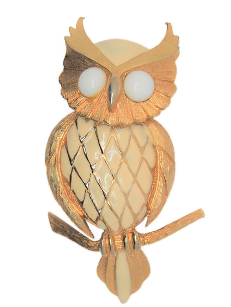 Hobe Owl Enamel Gold Tone Vintage Costume Figural Pin Brooch