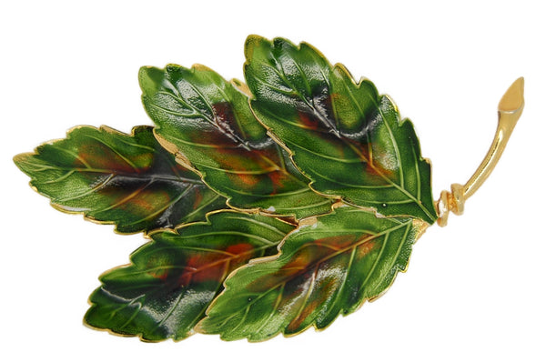 Weiss Floral Enamel Leaf Vintage Large Figural Pin Brooch - 1950s