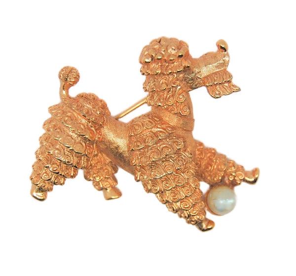 Boucher Detailed Poodle Playing Pearl Ball Vintage Figural Brooch