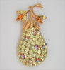 Coro Aurora Amber & Gold Pear Fruit Vintage Figural Pin Brooch