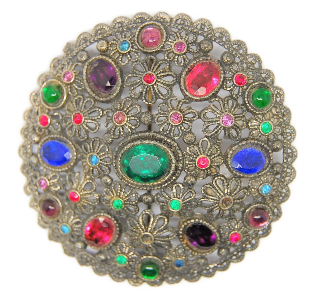 Glass Works Sparkling Jewels Accented Filigree Vintage Brooch