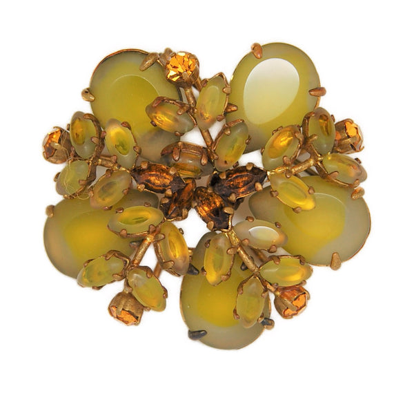 Louis Rousselet Transparent Frosted Green Floral Antique Pin Brooch