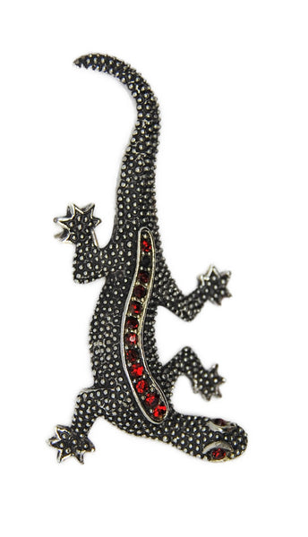 Emmons Ruby Rhinestone Lizard Vintage Figural Pin Brooch