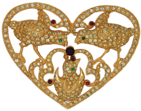France Depose Heart Bird Family Massive Vintage Figural Pin Brooch